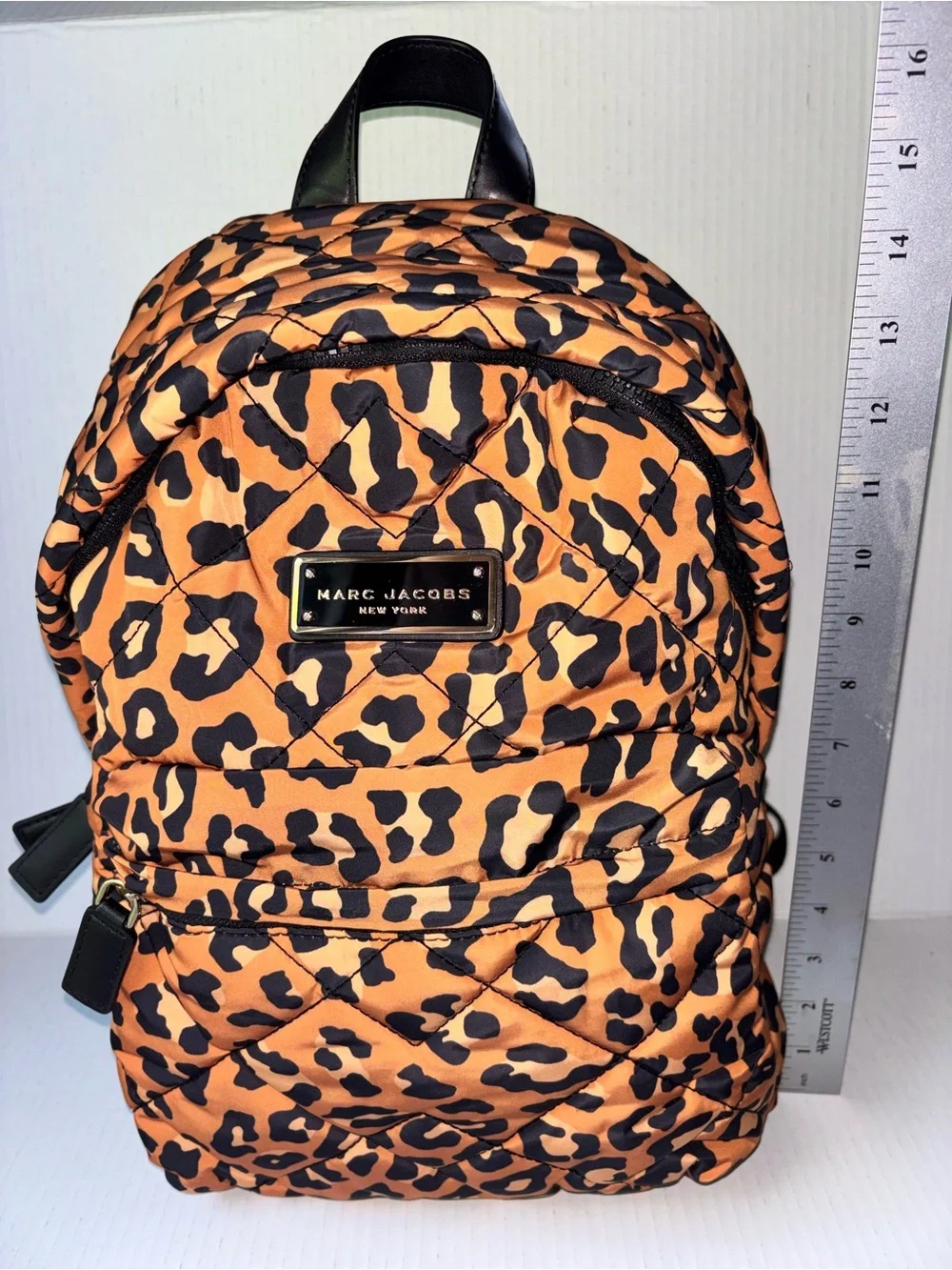 Marc Jacobs Quilted Leopard-Print Mini Backpack in Orange & Black